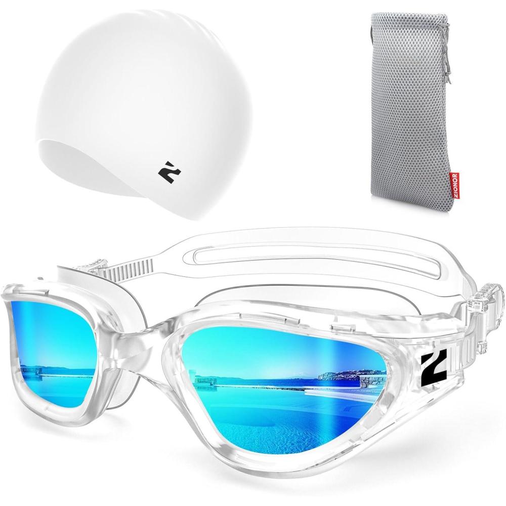 imageZIONOR G1 Lite Swim Goggles with Swim Cap Comfortable Antifog Swimming Goggles Cap Set for Adult Men WomenB4allcleargoldc5 White