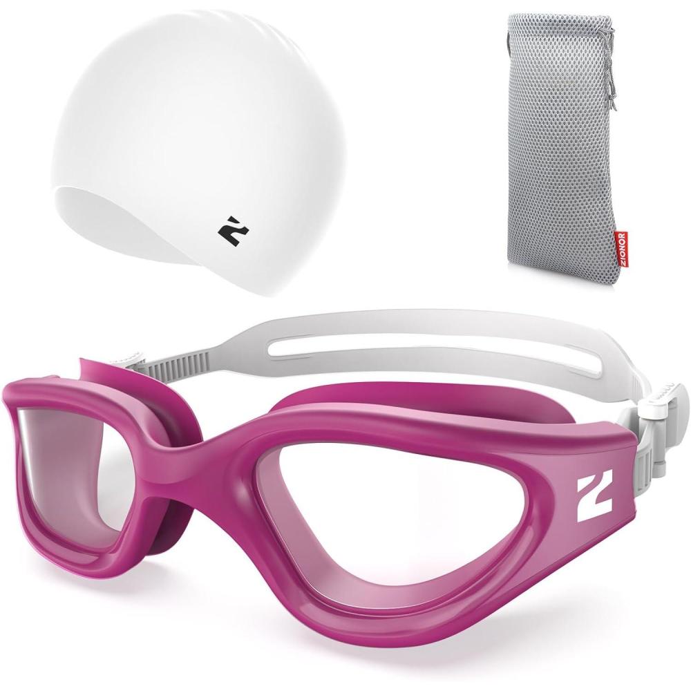 imageZIONOR G1 Lite Swim Goggles with Swim Cap Comfortable Antifog Swimming Goggles Cap Set for Adult Men WomenB8redwinec5 White