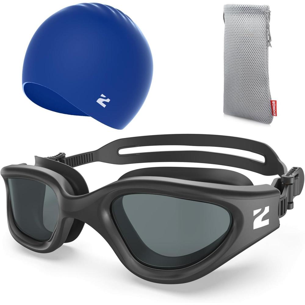 imageZIONOR G1 Lite Swim Goggles with Swim Cap Comfortable Antifog Swimming Goggles Cap Set for Adult Men WomenC0allblacksmokec5 Blue