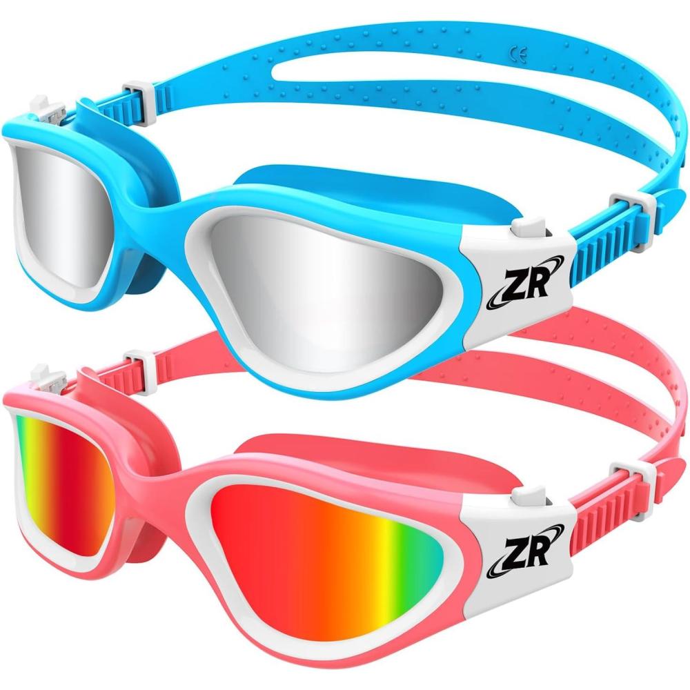 imageZIONOR Kids Swim Goggles 2 Packs G1MINI Polarized Swimming Goggles GirlsBoysEpolarized Pinkred  Bluesilver