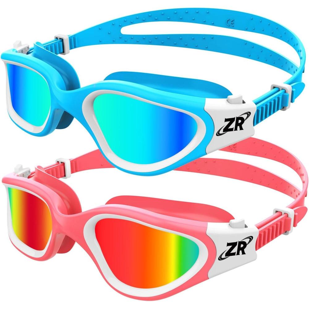 imageZIONOR Kids Swim Goggles 2 Packs G1MINI Polarized Swimming Goggles GirlsBoysHpolarized Pinkred  Bluegold