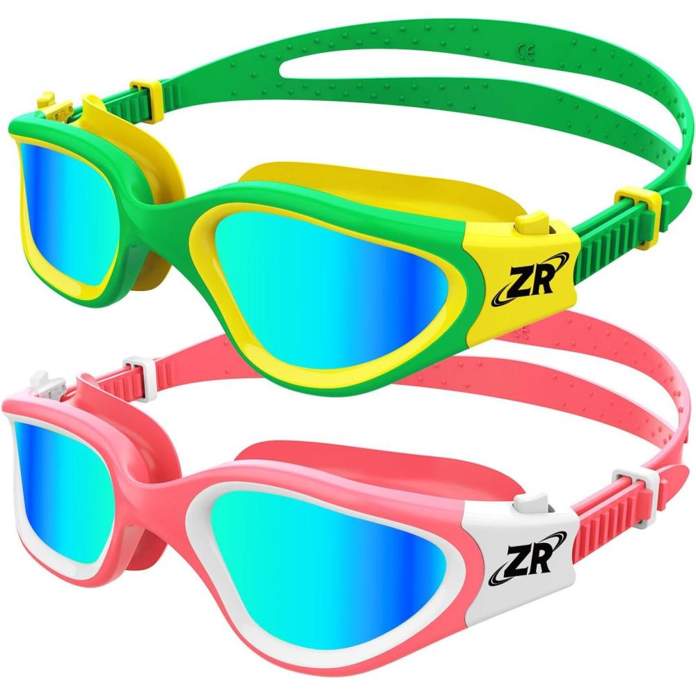 imageZIONOR Kids Swim Goggles 2 Packs G1MINI Polarized Swimming Goggles GirlsBoysJpolarized Pinkgold  Greengold