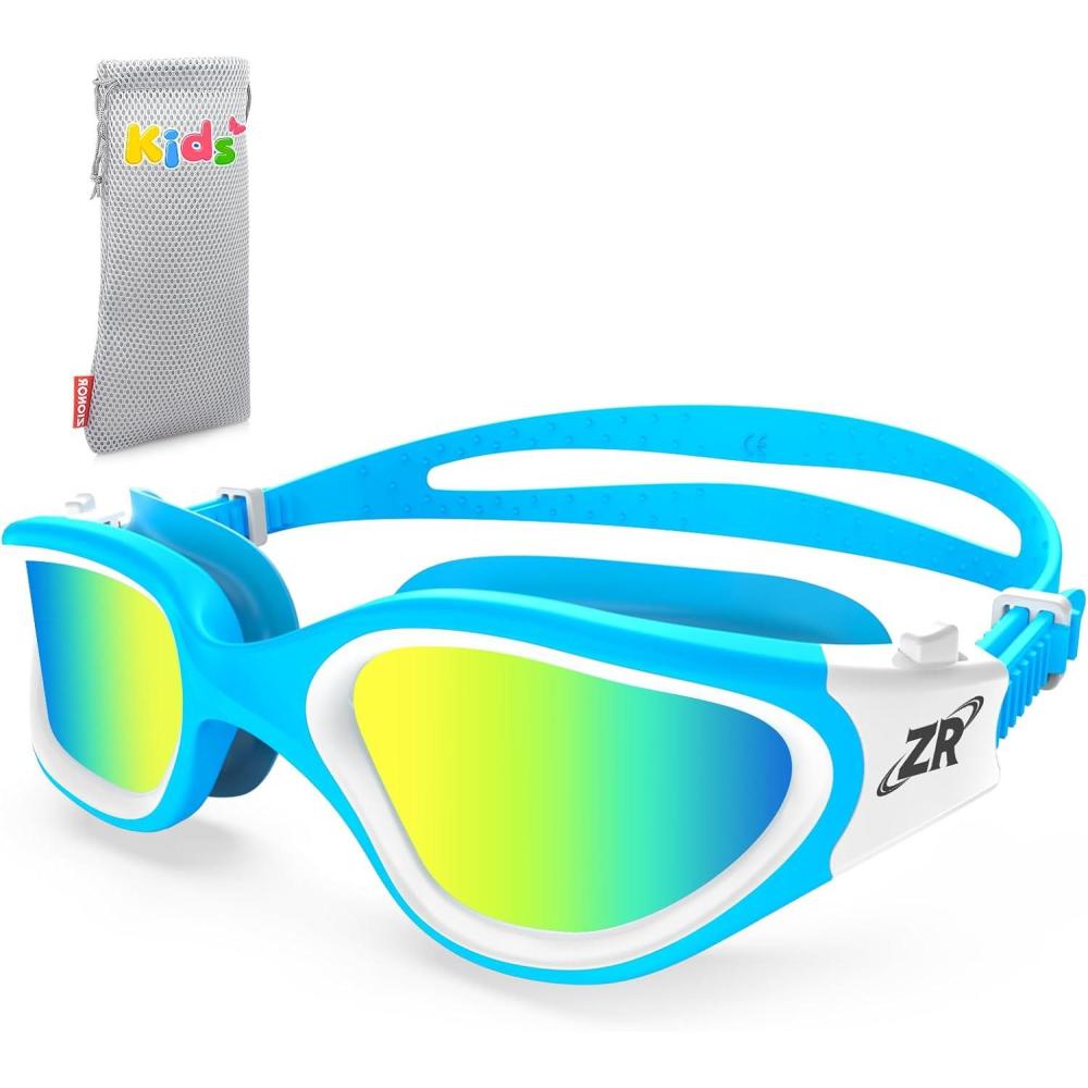 imageZIONOR Kids Swim Goggles G1 MINI UV Protection AntiFog Polarized Swimming Goggles for Age 614A2mirrored Gold Lens  Bluewhite Frame
