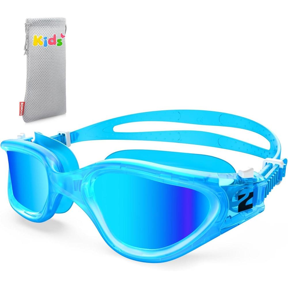 imageZIONOR Kids Swim Goggles G1 MINI UV Protection AntiFog Polarized Swimming Goggles for Age 614A8mirrored Blue Lens Clearblue Frame