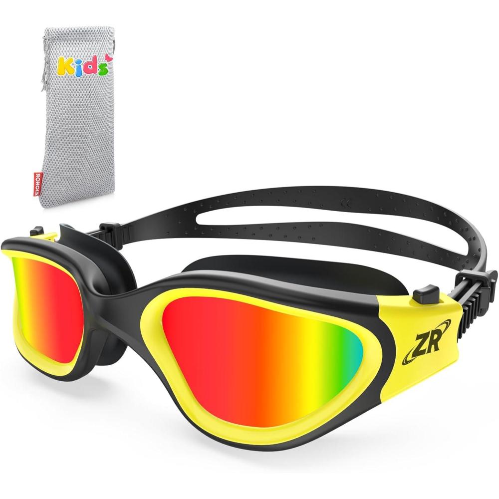 imageZIONOR Kids Swim Goggles G1 MINI UV Protection AntiFog Polarized Swimming Goggles for Age 614B3mirrored Red Lens Yellowblack Frame