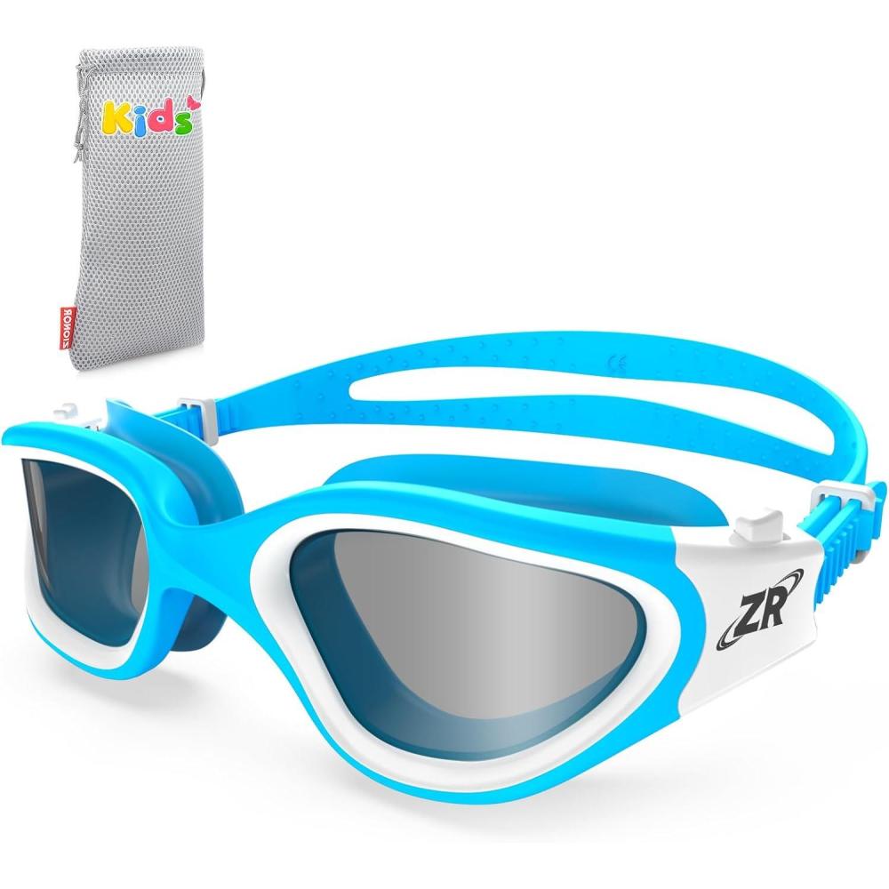 imageZIONOR Kids Swim Goggles G1 MINI UV Protection AntiFog Polarized Swimming Goggles for Age 614B4bright Smoke Lens  Bluewhite Frame