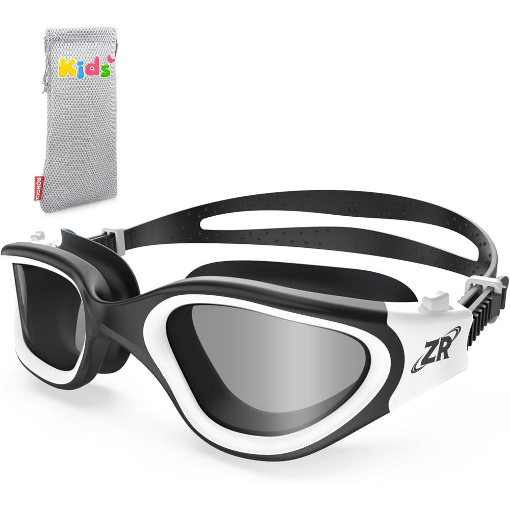 imageZIONOR Kids Swim Goggles G1 MINI UV Protection AntiFog Polarized Swimming Goggles for Age 614B5bright Smoke Lens Blackwhite Frame