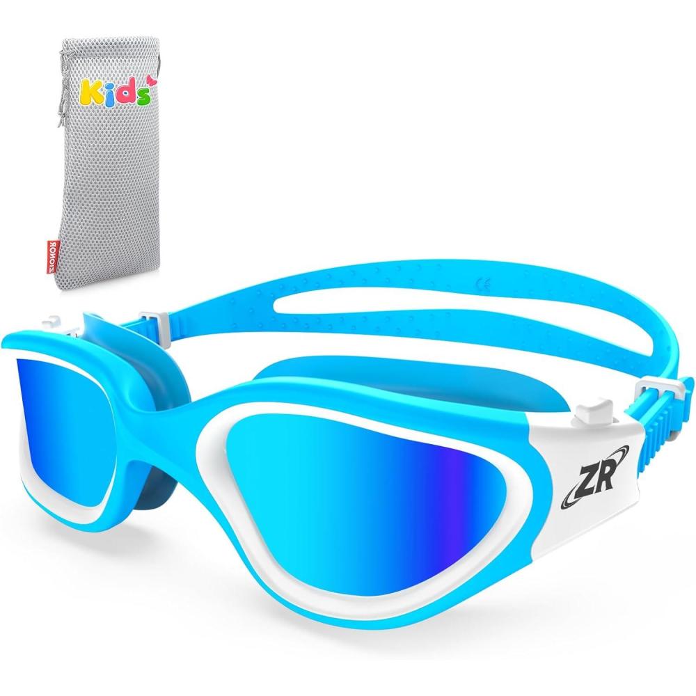 imageZIONOR Kids Swim Goggles G1 MINI UV Protection AntiFog Polarized Swimming Goggles for Age 614B6mirrored Blue Lens Bluewhite Frame