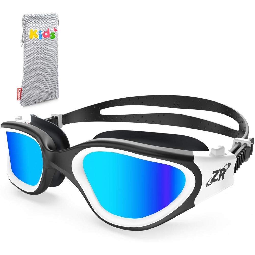 imageZIONOR Kids Swim Goggles G1 MINI UV Protection AntiFog Polarized Swimming Goggles for Age 614B7mirrored Blue Lens Blackwhite Mirrored Blue