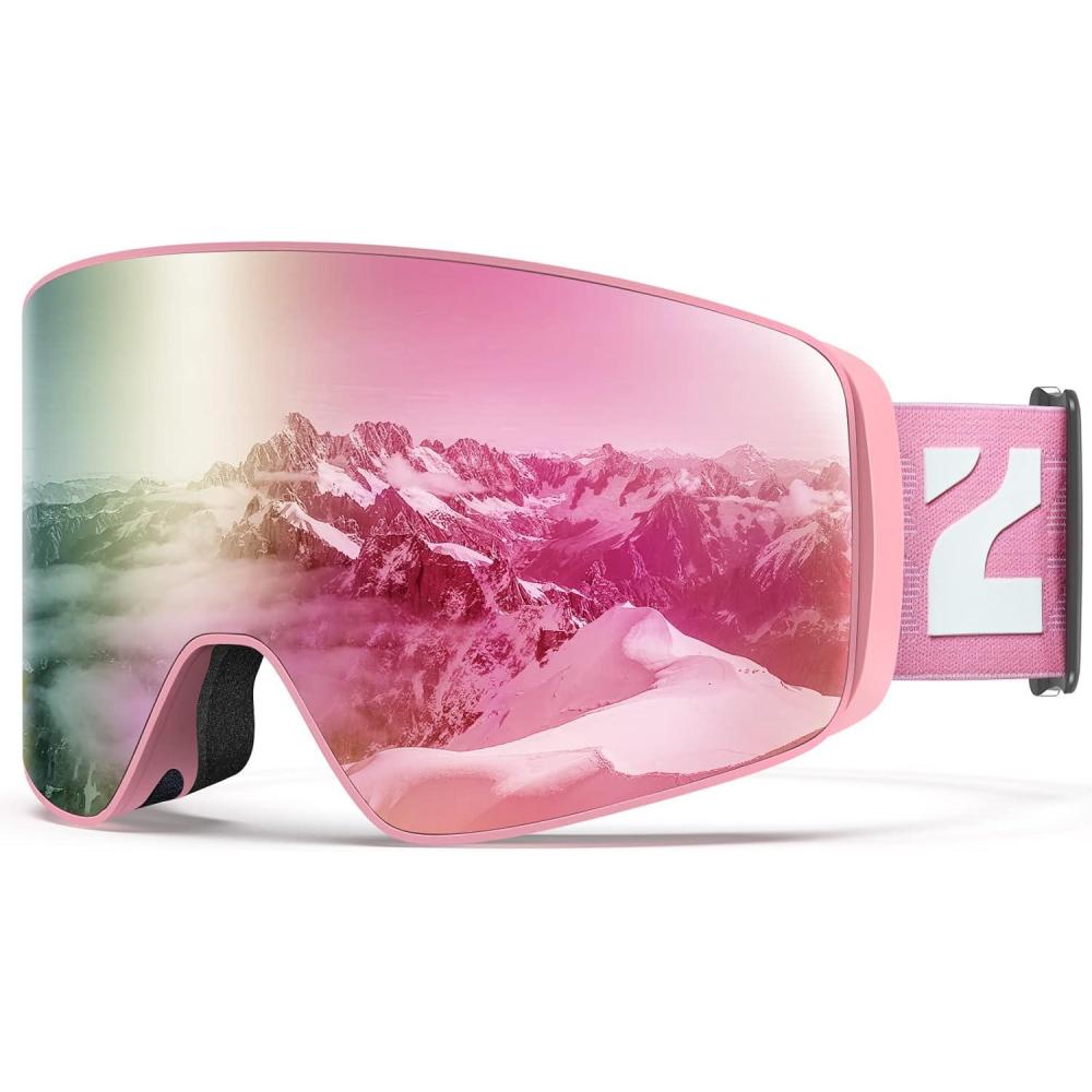 imageZIONOR Ski Goggles X12 100 OTG Snow Goggles Detachable Lens for Men Women AdultA1pink Frame Pink Cylindrical Lens Vlt 6 S4