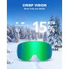 ZIONOR Ski Goggles, X12 100% OTG Snow Goggles Detachable Lens for Men Women Adult(A5-green Frame Green Cylindrical Lens Vlt 17% S3)