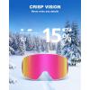 ZIONOR Ski Goggles, X12 100% OTG Snow Goggles Detachable Lens for Men Women Adult(A7-red Frame Rose Cylindrical Lens Vlt 15% S3)