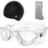 ZIONOR G1 Lite Swim Goggles with Swim Cap Comfortable Anti-fog Swimming Goggles Cap Set for Adult Men Women(A2(allclear+c5 Black))