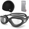 ZIONOR G1 Lite Swim Goggles with Swim Cap Comfortable Anti-fog Swimming Goggles Cap Set for Adult Men Women(A3(allblack-clear+c5 Black))