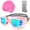 ZIONOR G1 Lite Swim Goggles with Swim Cap Comfortable Anti-fog Swimming Goggles Cap Set for Adult Men Women(A9(pink-gold+c5 Rose-red))