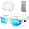 ZIONOR G1 Lite Swim Goggles with Swim Cap Comfortable Anti-fog Swimming Goggles Cap Set for Adult Men Women(B4(allclear-gold+c5 White))