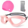 ZIONOR G1 Lite Swim Goggles with Swim Cap Comfortable Anti-fog Swimming Goggles Cap Set for Adult Men Women(B5(pink-clear+c5 Pink))