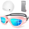 ZIONOR G1 Lite Swim Goggles with Swim Cap Comfortable Anti-fog Swimming Goggles Cap Set for Adult Men Women(B6(pink-gold+c5 White))