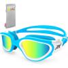 ZIONOR Kids Swim Goggles, G1 MINI UV Protection Anti-Fog Polarized Swimming Goggles for Age 6-14(A2(mirrored Gold Lens + Bluewhite Frame))