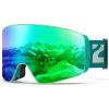 ZIONOR Ski Goggles, X12 100% OTG Snow Goggles Detachable Lens for Men Women Adult(A5-green Frame Green Cylindrical Lens Vlt 17% S3)