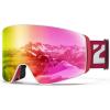 ZIONOR Ski Goggles, X12 100% OTG Snow Goggles Detachable Lens for Men Women Adult(A7-red Frame Rose Cylindrical Lens Vlt 15% S3)
