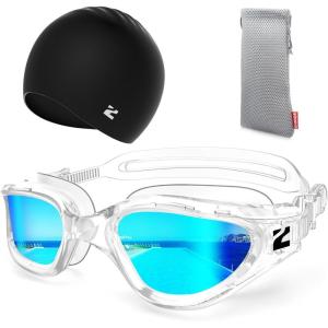 ZIONOR G1 Lite Swim Goggles with Swim Cap Comfortable Anti-fog Swimming Goggles Cap Set for Adult Men Women(C1(allclear-gold+c5 Black))