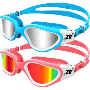 ZIONOR Kids Swim Goggles, 2 Packs G1MINI Polarized Swimming Goggles Girls/Boys(E-polarized Pinkred + Bluesilver)