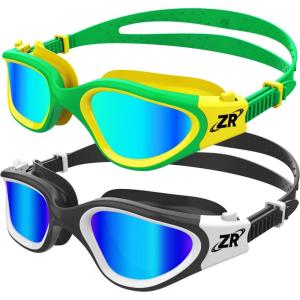 ZIONOR Kids Swim Goggles, 2 Packs G1MINI Polarized Swimming Goggles Girls/Boys(G-polarized Whiteblue + Greengold)