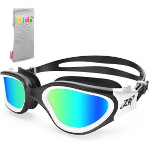ZIONOR Kids Swim Goggles, G1 MINI UV Protection Anti-Fog Polarized Swimming Goggles for Age 6-14(A0(mirrored Gold Lens + Blackwhite Frame))