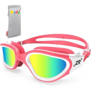 ZIONOR Kids Swim Goggles, G1 MINI UV Protection Anti-Fog Polarized Swimming Goggles for Age 6-14(A1(mirrored Gold Lens + Pinkwhite Frame))