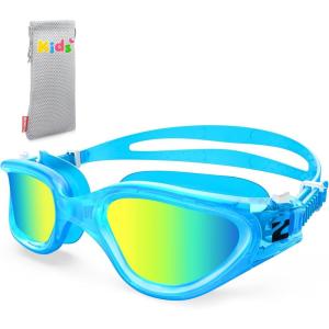 ZIONOR Kids Swim Goggles, G1 MINI UV Protection Anti-Fog Polarized Swimming Goggles for Age 6-14(A4(mirrored Gold Lens + Clearblue Frame))