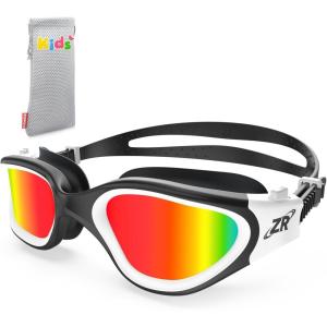 ZIONOR Kids Swim Goggles, G1 MINI UV Protection Anti-Fog Polarized Swimming Goggles for Age 6-14(A5(mirrored Red Lens + Blackwhite Frame))