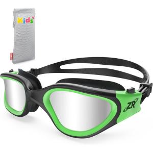 ZIONOR Kids Swim Goggles, G1 MINI UV Protection Anti-Fog Polarized Swimming Goggles for Age 6-14(A7(mirrored Silver Lens + Blackgreen Frame))