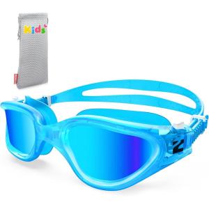 ZIONOR Kids Swim Goggles, G1 MINI UV Protection Anti-Fog Polarized Swimming Goggles for Age 6-14(A8(mirrored Blue Lens + Clearblue Frame))