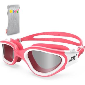 ZIONOR Kids Swim Goggles, G1 MINI UV Protection Anti-Fog Polarized Swimming Goggles for Age 6-14(A9(bright Smoke Lens + Pinkwhite Frame))