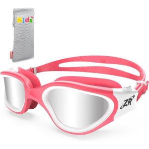 ZIONOR Kids Swim Goggles, G1 MINI UV Protection Anti-Fog Polarized Swimming Goggles for Age 6-14(B1(mirrored Silver Lens + Pinkwhite Frame))