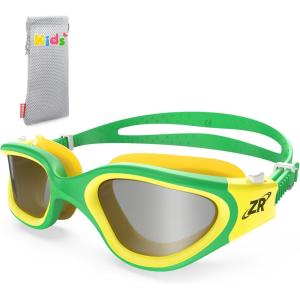 ZIONOR Kids Swim Goggles, G1 MINI UV Protection Anti-Fog Polarized Swimming Goggles for Age 6-14(B8(bright Smoke Lens + Yellowgreen Frame))