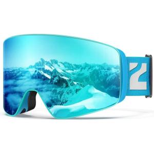 ZIONOR Ski Goggles, X12 100% OTG Snow Goggles Detachable Lens for Men Women Adult(A4-blue Frame Sapphire Cylindrical Lens Vlt 11% S3)