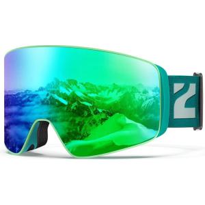 ZIONOR Ski Goggles, X12 100% OTG Snow Goggles Detachable Lens for Men Women Adult(A5-green Frame Green Cylindrical Lens Vlt 17% S3)