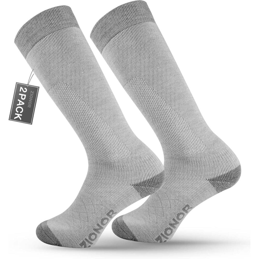 imageZIONOR 2 Pack Ski Snow Socks High Knee Merino Wool Warm Plush Padded Elastic Fast Dry for Men Women Skiing Snowboarding