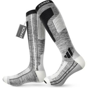 ZIONOR Ski Socks 2 Pack, Comfortable Merino Wool Over the Calf Snowboard Socks