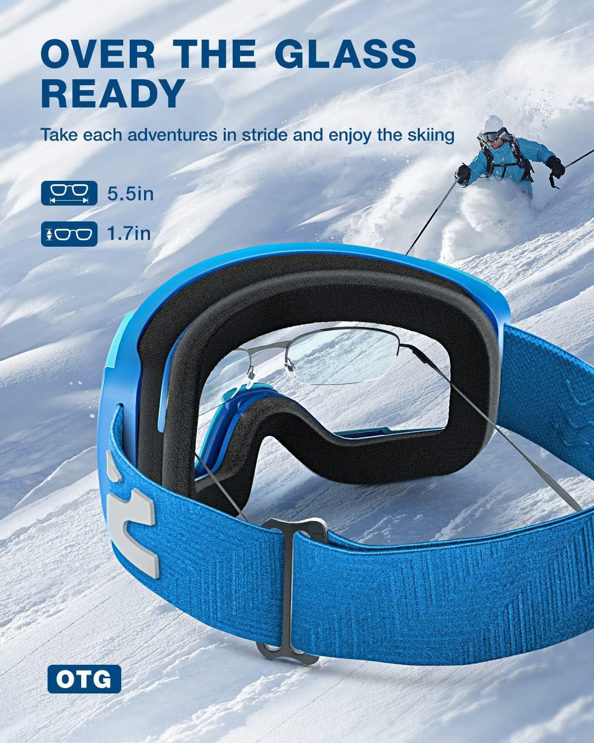 imageZIONOR Ski Goggles Z1 Zipon HD Lens Snow Snowboard Goggles for Men Women AdultAvlt 95 Blue Lens Blue Frame