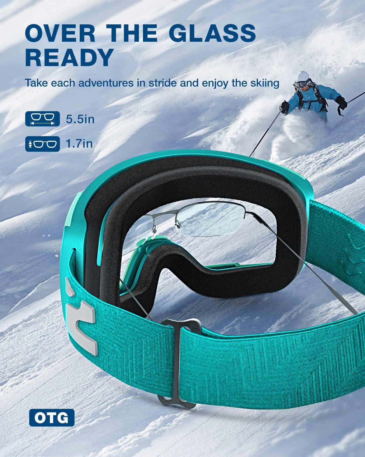 imageZIONOR Ski Goggles Z1 Zipon HD Lens Snow Snowboard Goggles for Men Women AdultDvlt 18 Green Lens Green Frame
