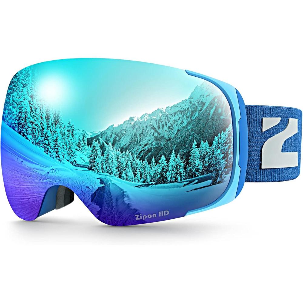 imageZIONOR Ski Goggles Z1 Zipon HD Lens Snow Snowboard Goggles for Men Women AdultAvlt 95  Blue Lens  Blue Frame
