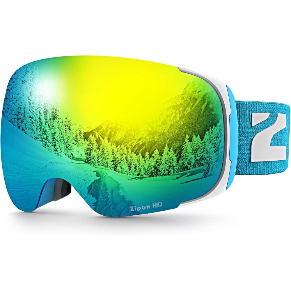 imageZIONOR Ski Goggles Z1 Zipon HD Lens Snow Snowboard Goggles for Men Women AdultEvlt 74 Gold Lens Blue Frame