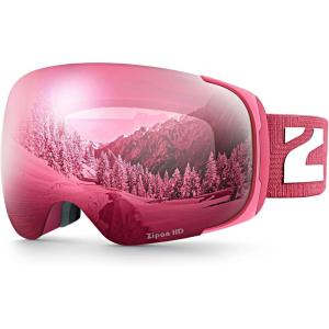 ZIONOR Ski Goggles, Z1 Zipon HD Lens Snow Snowboard Goggles for Men Women Adult(C(vlt 30%  Pink Lens  Red Frame))