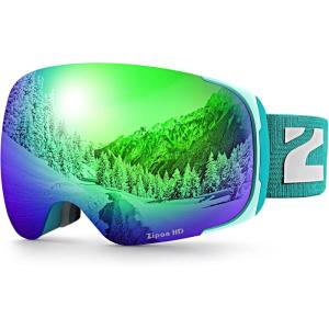 ZIONOR Ski Goggles, Z1 Zipon HD Lens Snow Snowboard Goggles for Men Women Adult(D(vlt 18%  Green Lens  Green Frame))