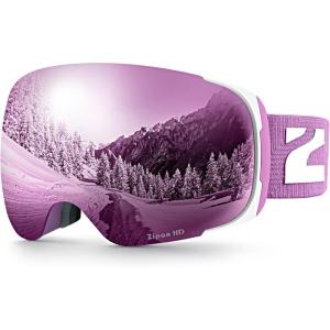 ZIONOR Ski Goggles, Z1 Zipon HD Lens Snow Snowboard Goggles for Men Women Adult(F(vlt 14.5%  Purple Lens  Purple Frame))
