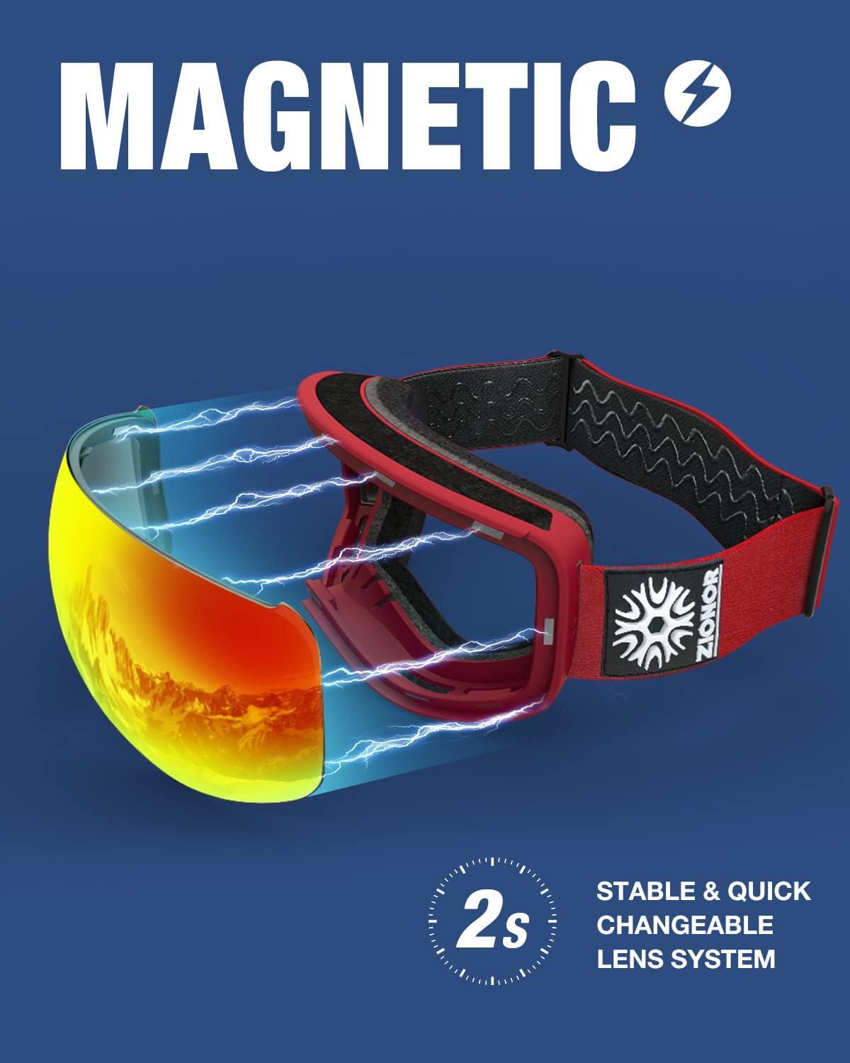 imageZIONOR X4 PRO Ski Goggles Magnetic Snowboard Goggles Snow Goggles for Men Women