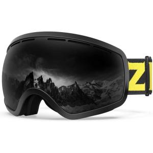 ZIONOR X10 Ski Snowboard Snow Goggles OTG for Men Women Youth Anti-fog UV Protection (VLT 17% Black Frame Black Lens)